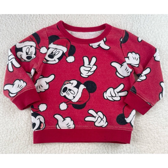 DISNEY • Red/White Mickey Mouse Christmas Holiday Crewneck Sweatshirt - Picture 9 of 10